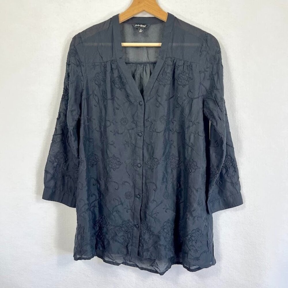 Lucky Brand Embroidered Button Up Shirt Floral Dark Academia Preppy Boho S